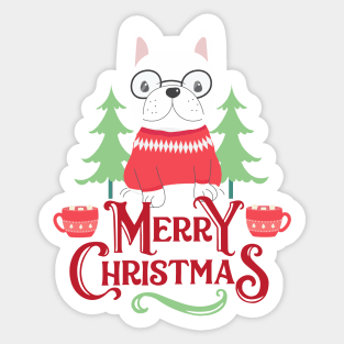 Cute French Bulldog And Christmas Tree Sticker